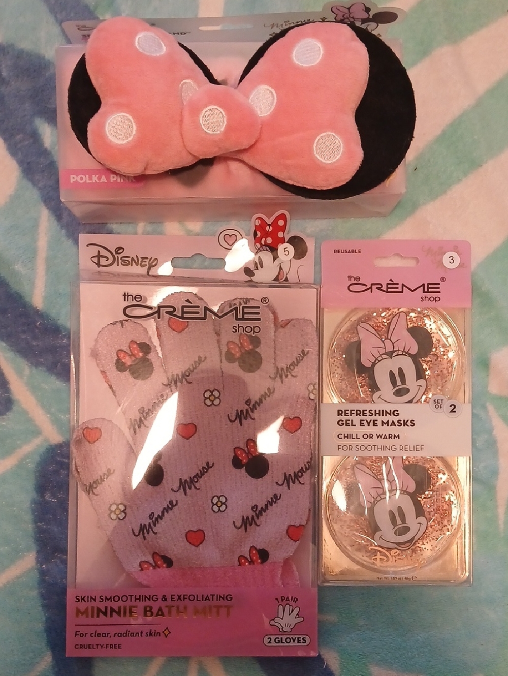 Disney Minnie Kids Pink Bow Bath Mitt & Gel Eye Masks Set